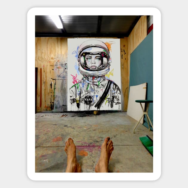 Studio with the last explorer Sticker by Loui Jover 